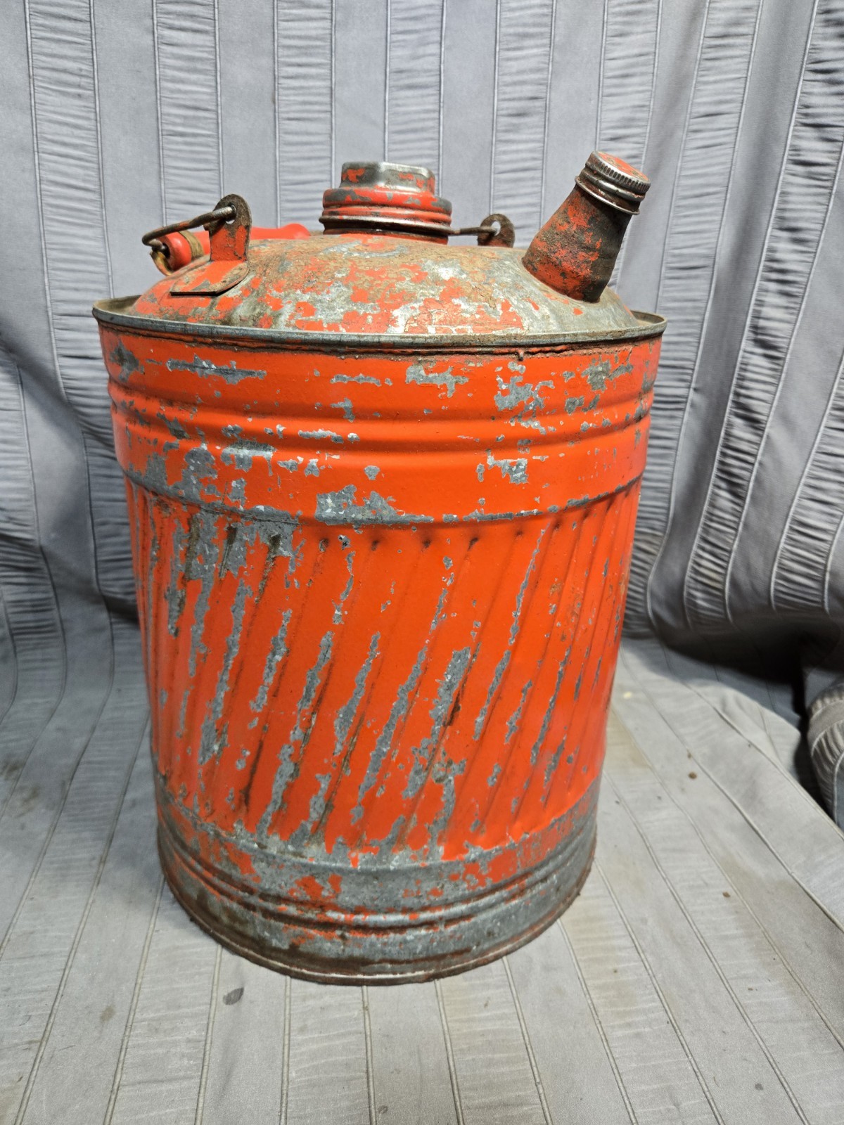 VINTAGE STEEL 5-GALLON GAS, KEROSENE or DIESEL FUEL CAN