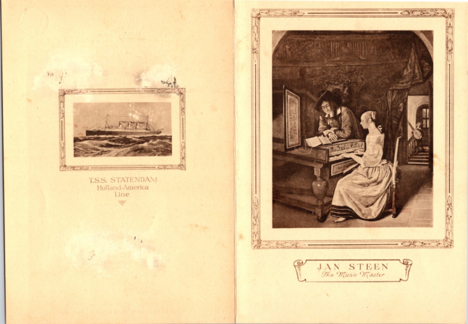 Vintage 1935 S. S. Rotterdam South America/West Indies Steamship Cruise Menu