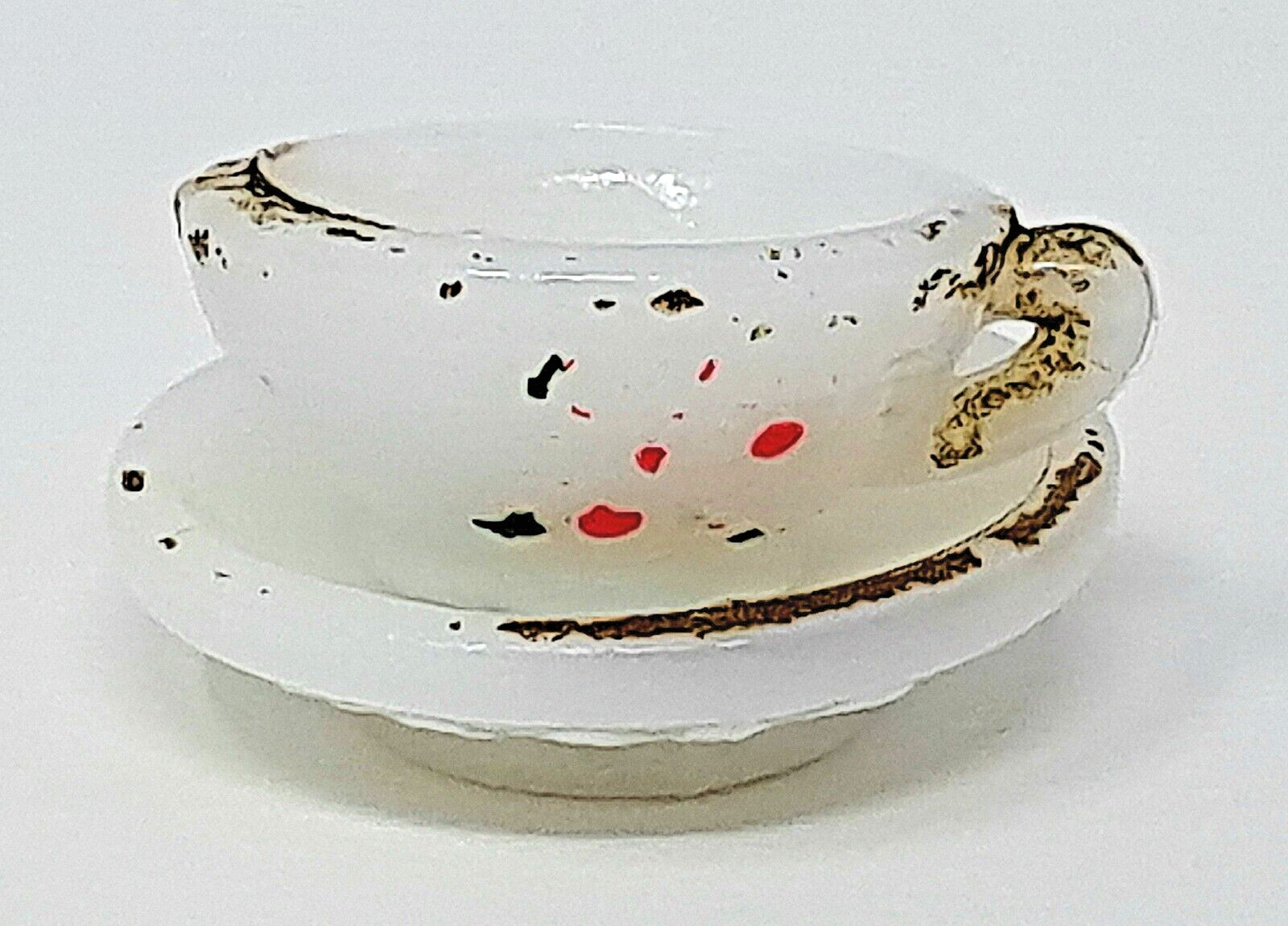 Miniature Milk Glass Tea Cup & Saucer Set doll tea party Marked Japan vintage