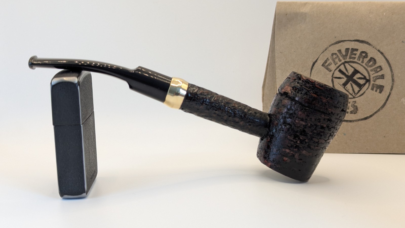 Custom Corn Cob Bent Bulldog Pipe. Vulcanite Stem, Brass Band, Hardwood Plug