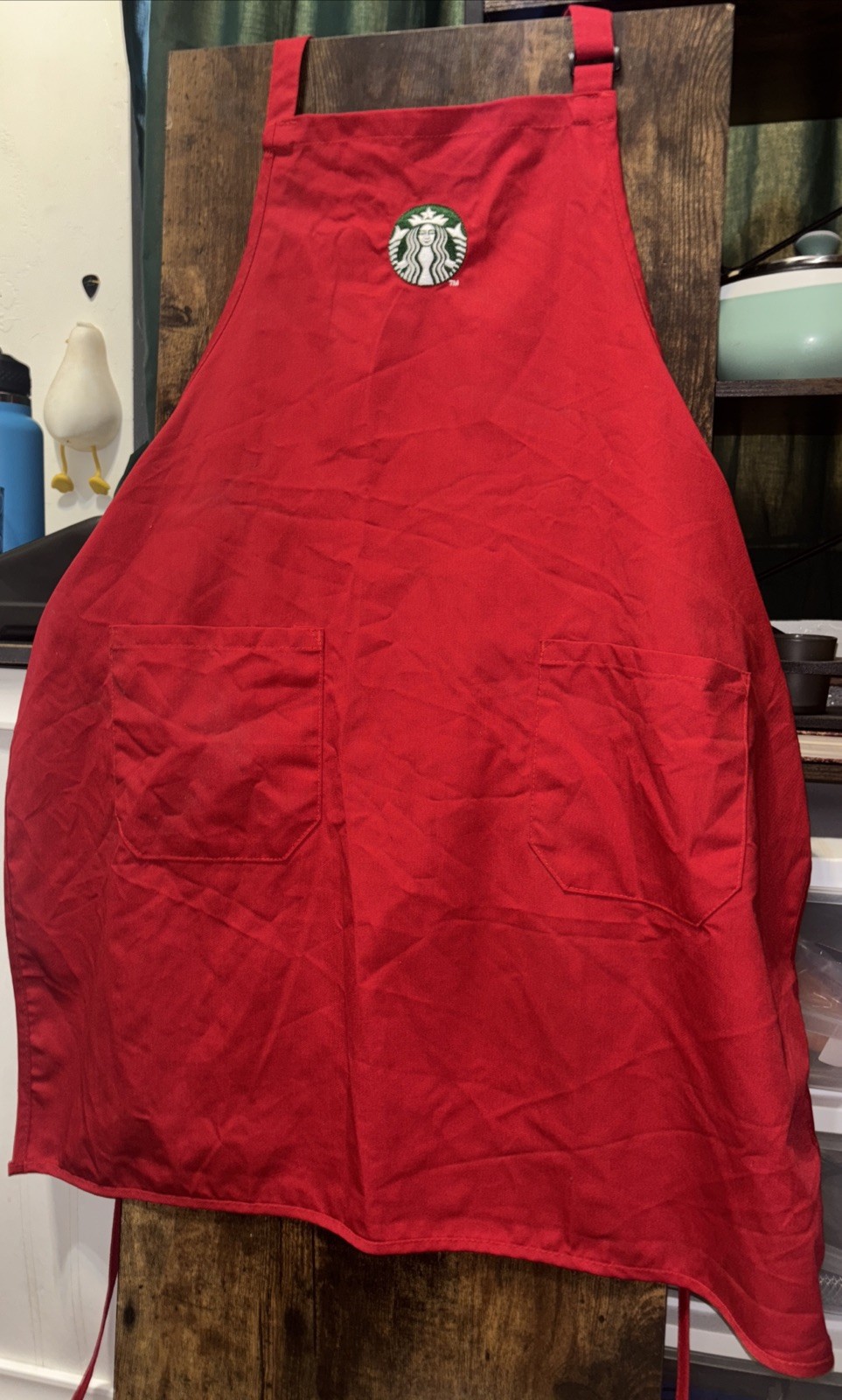 Starbucks Coffee Barista, Red Holiday Apron with Two Pockets Authentic Employee