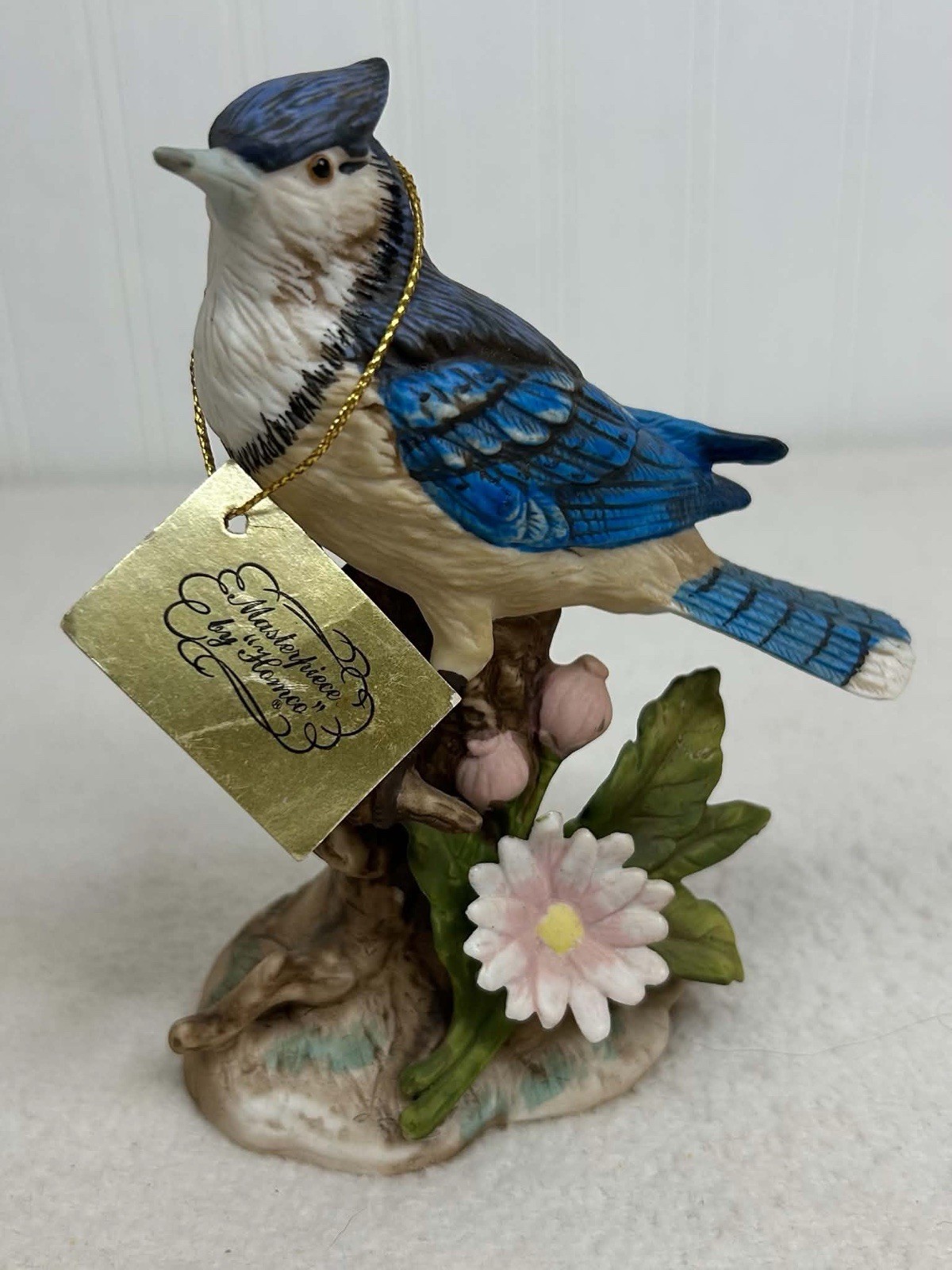 Homco Vintage Blue Jay 6 In Porcelain Figurine 1445 Hand Painted Branch Flowers