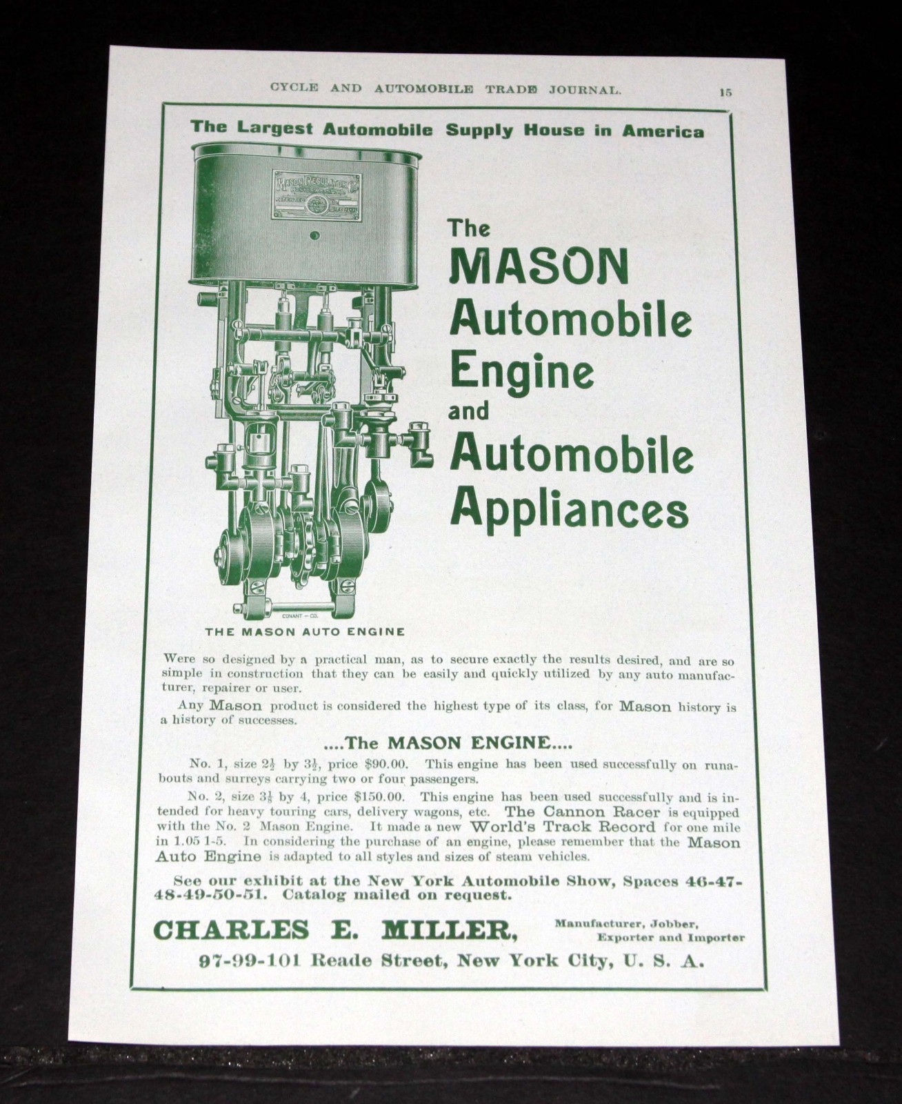 1903 OLD MAGAZINE PRINT AD, CHARLES MILLER-MASON STEAM ENGINES, BARRETT JACKS!