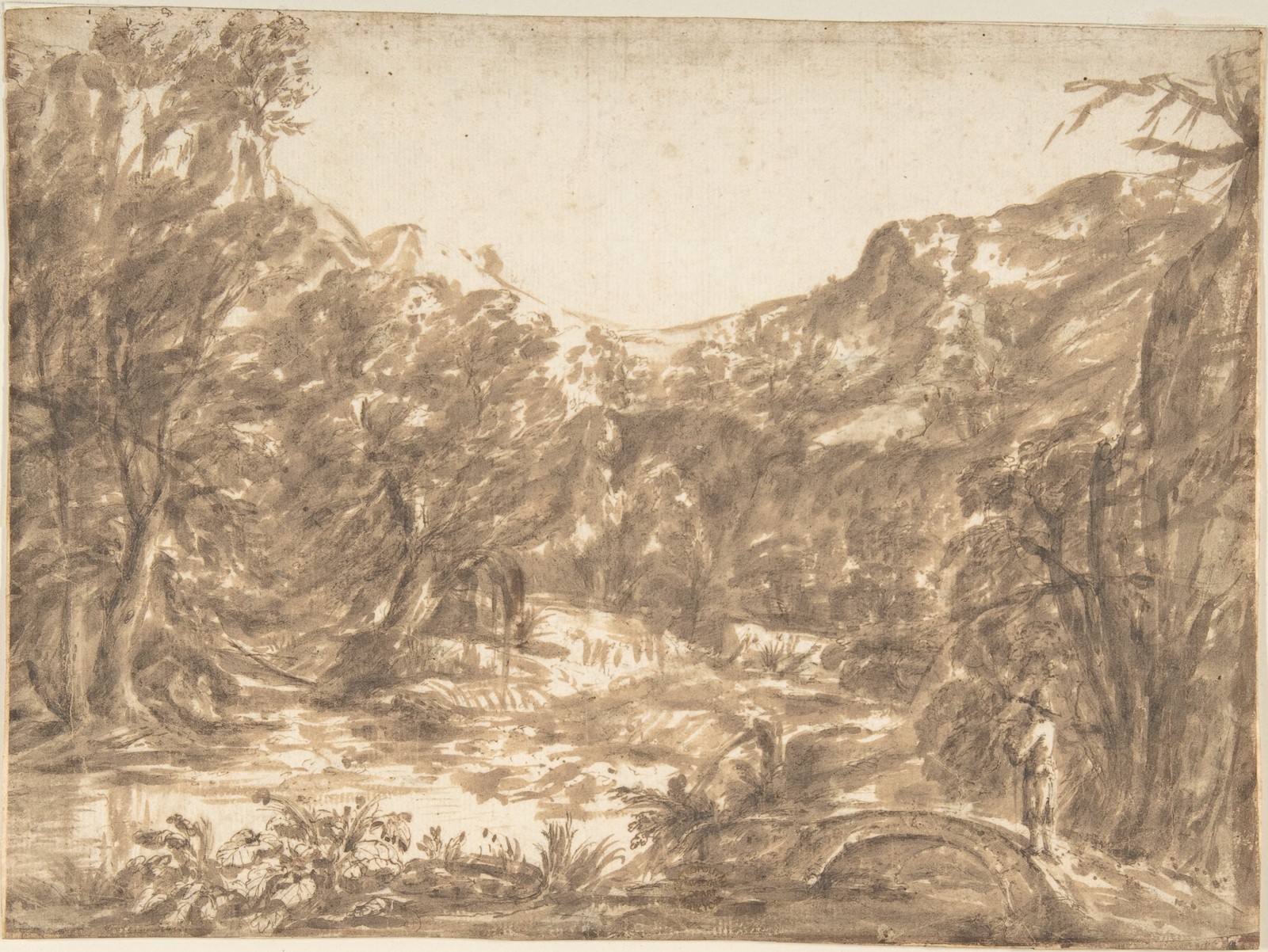 Italian Landscape Bridge 17th Century Vintage Art Reprint Wall Art
