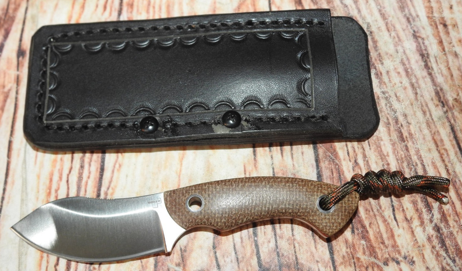 NOS Boker Plus Nessmi Pro D2 Micarta Voxnaes With Carl Thomas Leather Sheath