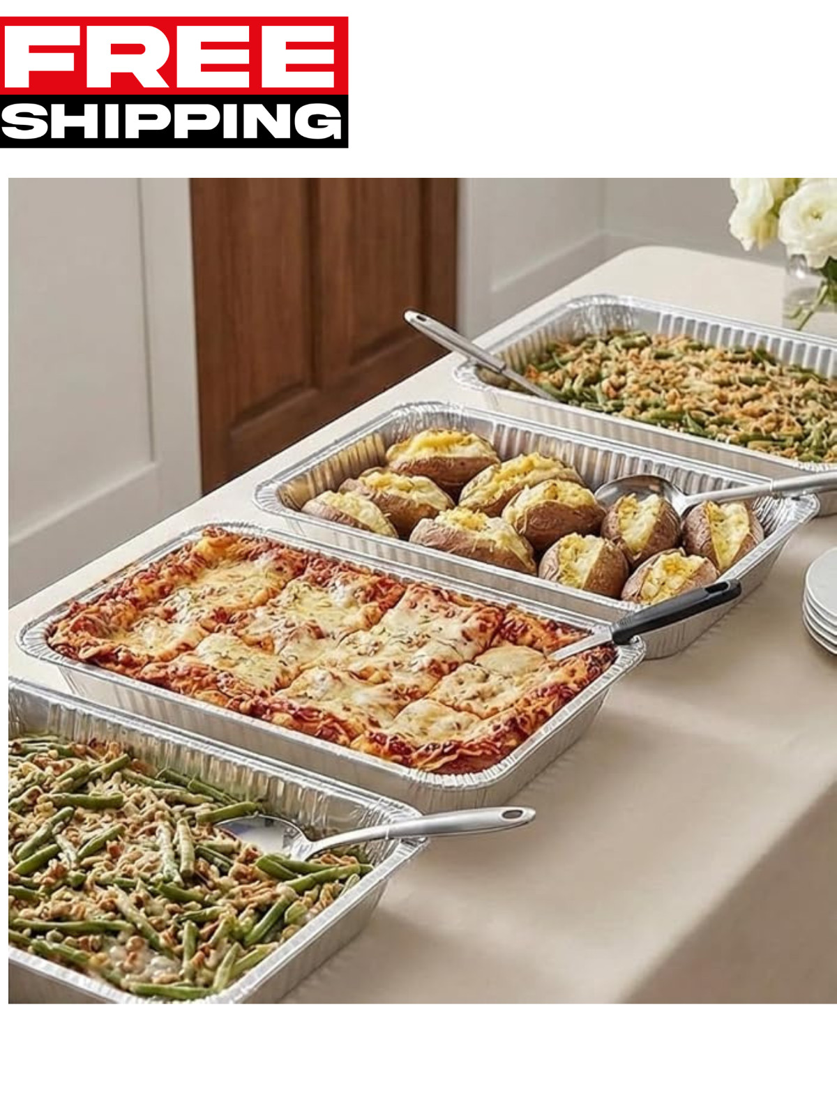 Full Size Aluminum Pans Disposable Roasting Baking Pans Heavy Duty 50 Pack