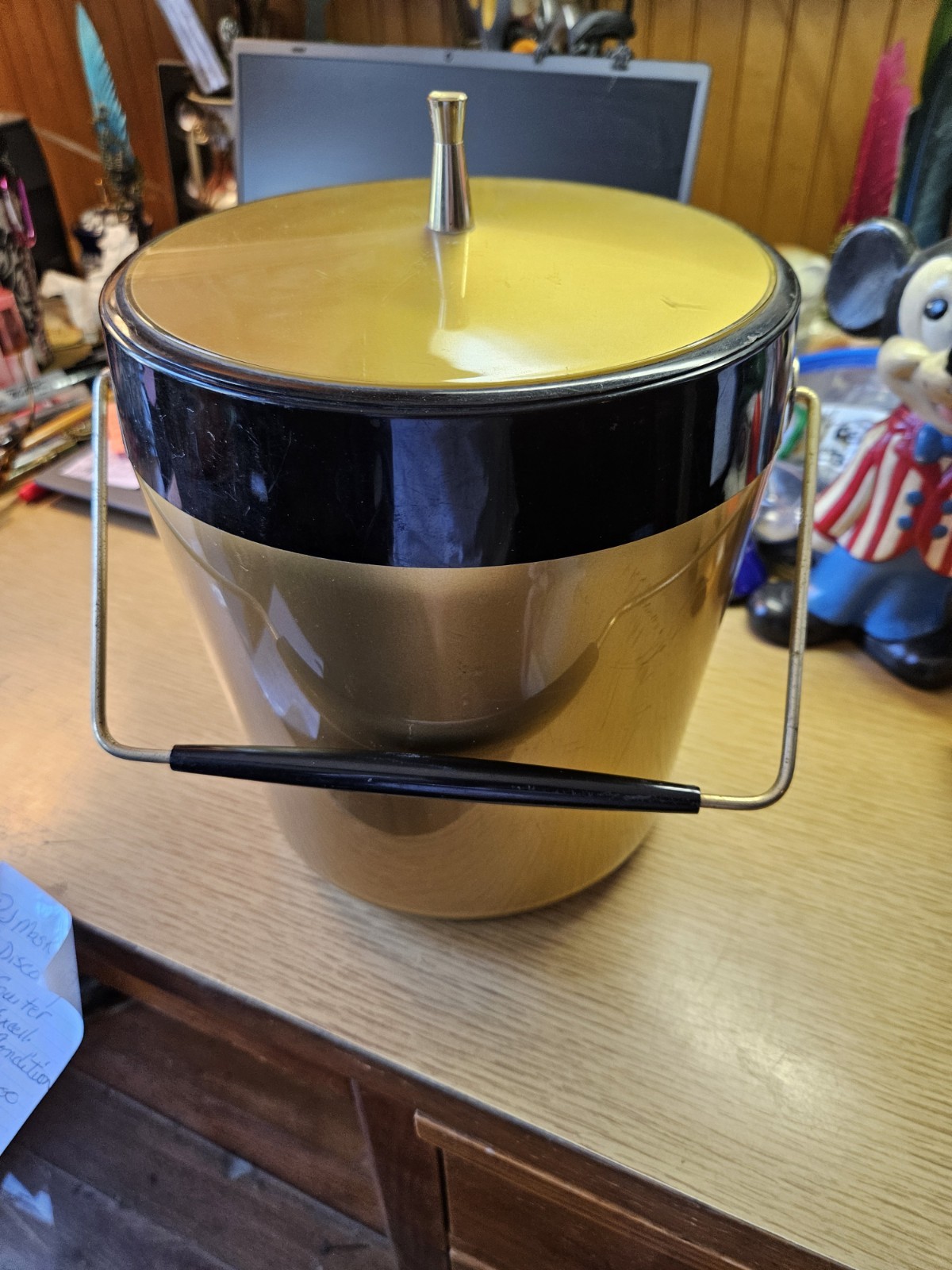 MCM West Bend Thermo Serv Ice Bucket Atomic Gold Black Vintage Mid Century Bar