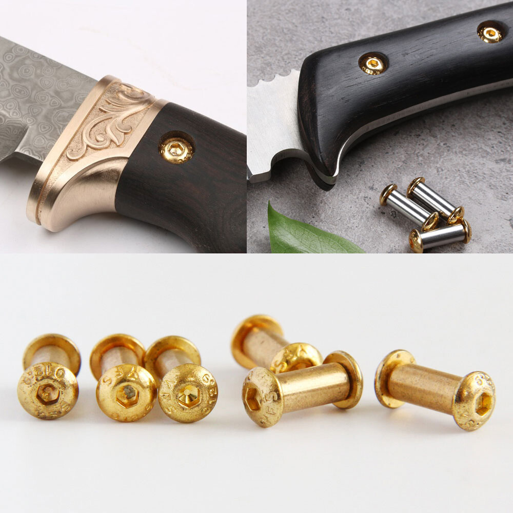 10* Brass Knife Handle Rivets Pins Knife Fasteting Screws Lock Bolts Hexagon NEW
