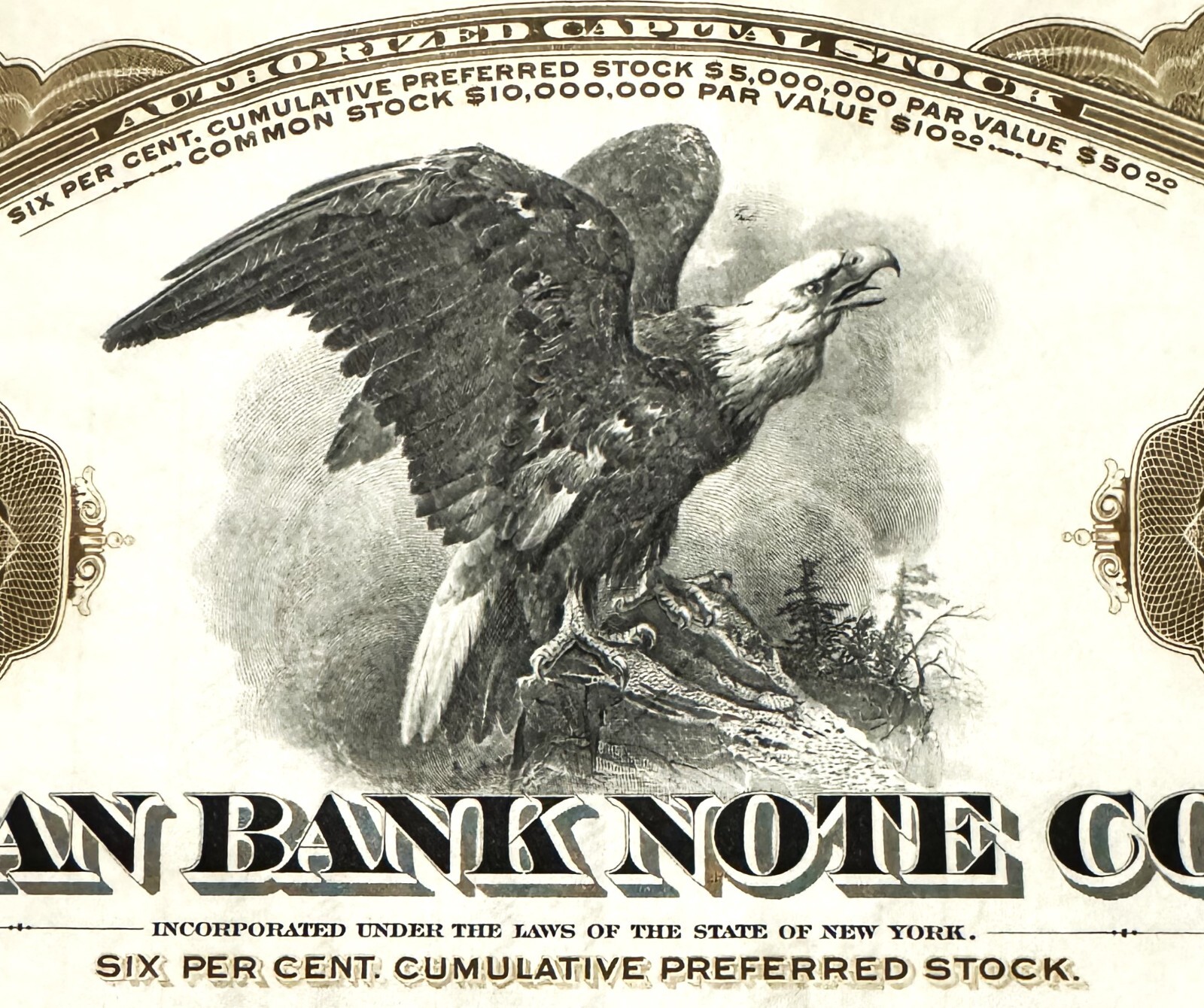 Vintage 1930s – 1940s American Bank Note Company Stock Certificate, Brown