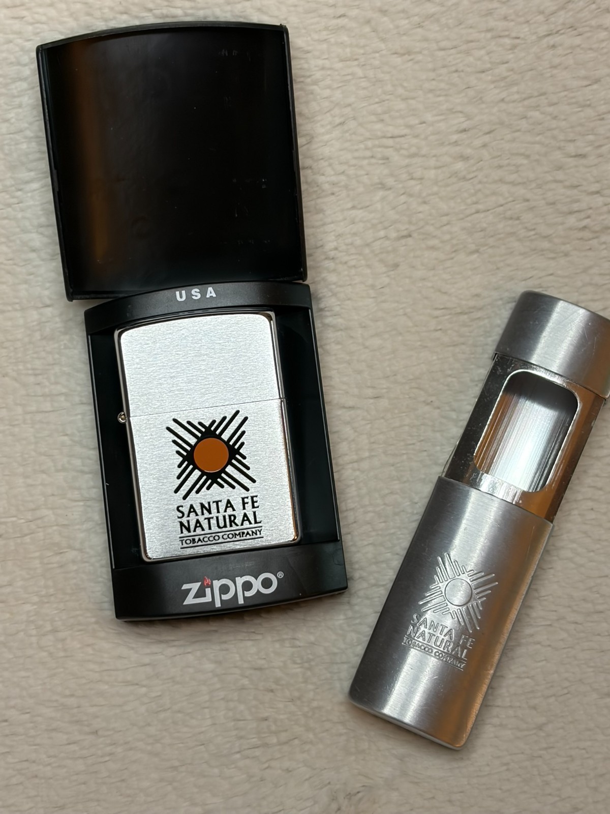 Set of (2) Santa Fe Natural Tobacco Co. Zippo Lighter & Ashtray AMERICAN SPIRIT