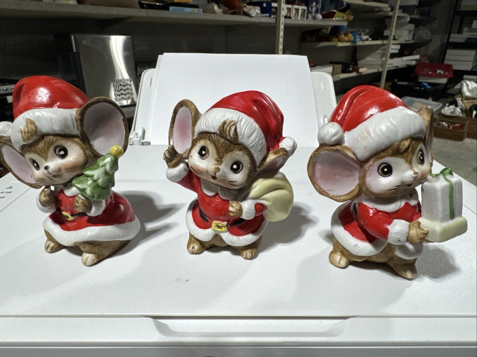 Vintage Homco Santa Christmas Mice Set 3 #5405 Porcelain Christmas Decor