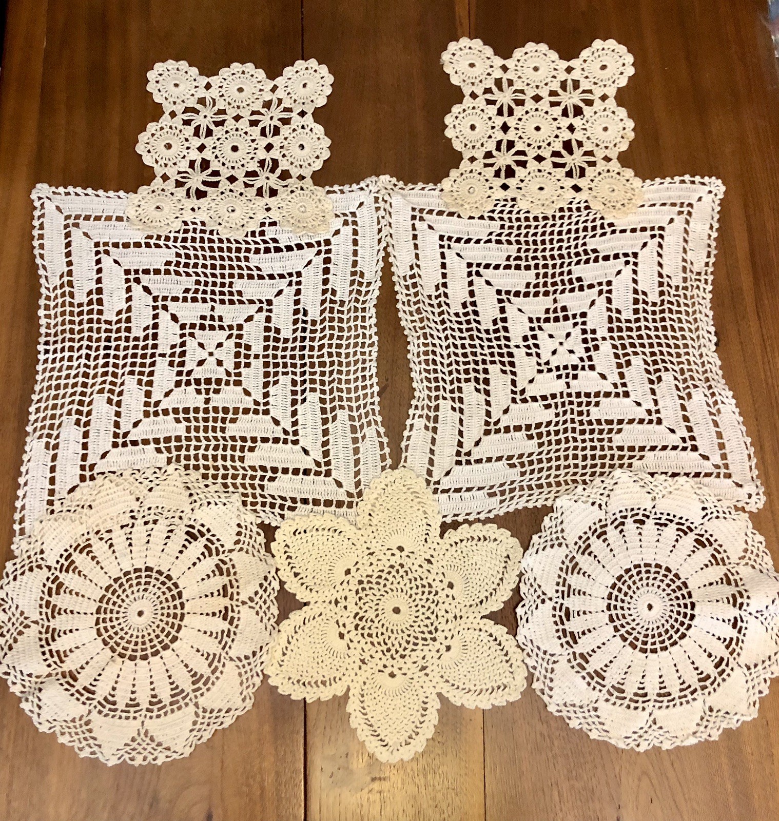 Vtg Square & Round Hand Crocheted Doilies Granny Chic Cottage Core