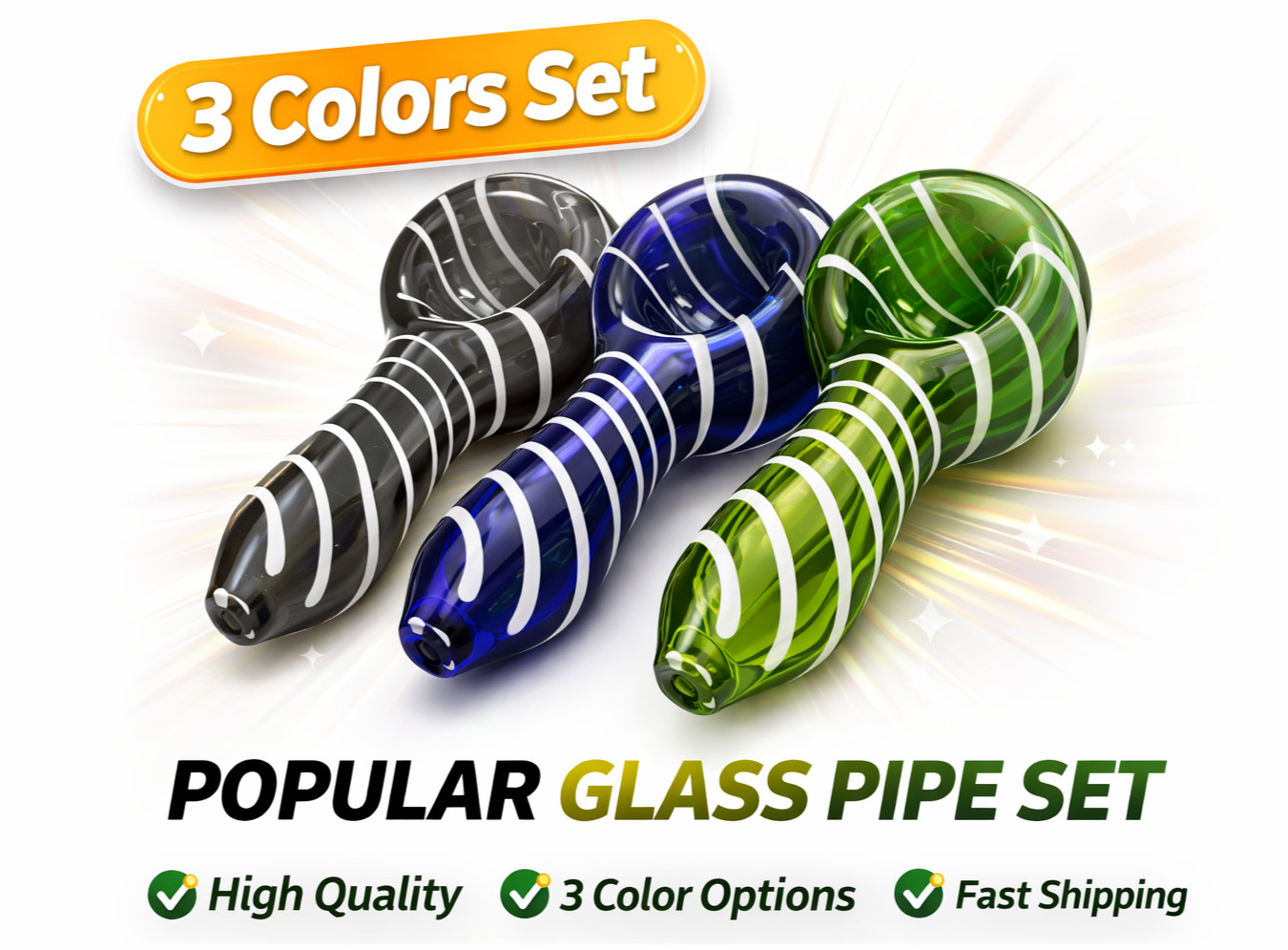 4″ Hand Blown Glass Pipes 3 Pack Grey Blue Green Durable Set Ship from US