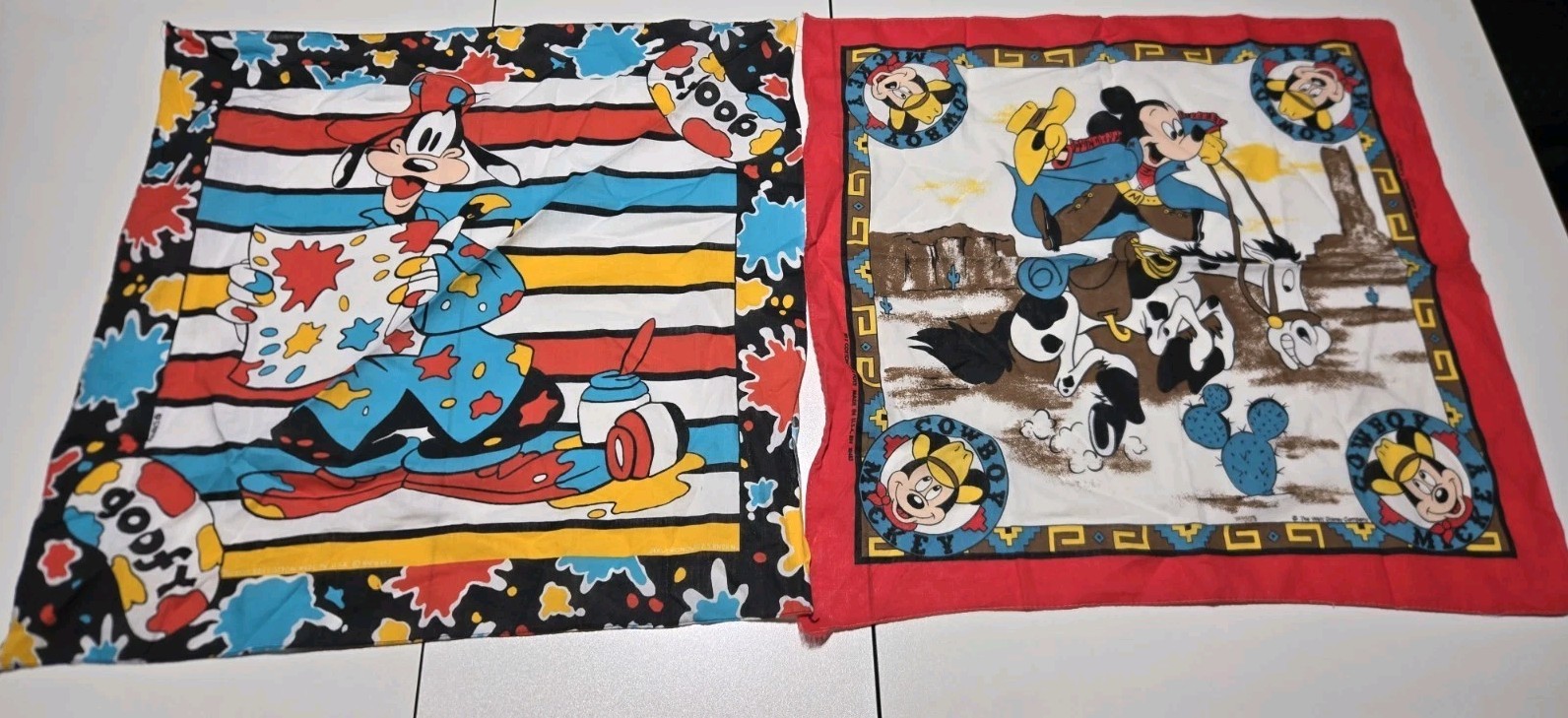 Vintage Lot Disney Mickey Mouse Goofy Western Cowboy Handkerchief Bandana 80s US
