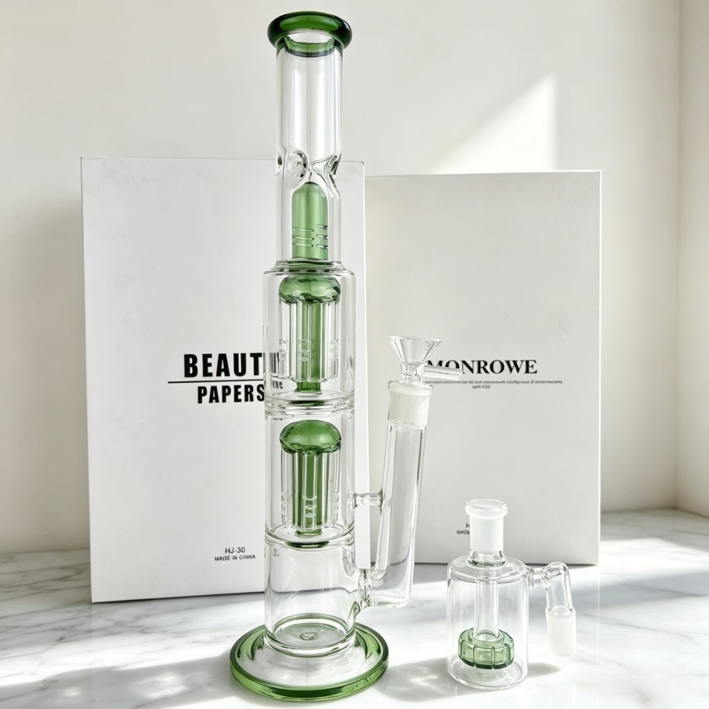 12″ Glass Bong Two Jellyfish Perc Smoking Water Pipe Hookah w/Ash Catcher USA