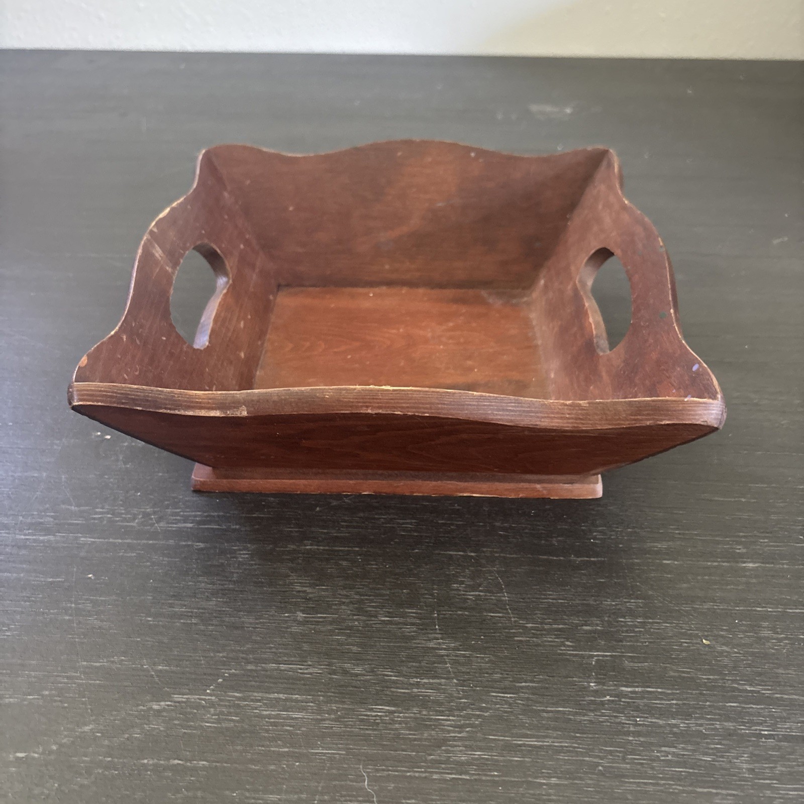 Wooden Square Serving Tray, Medium Brown Wood Grain, Handles