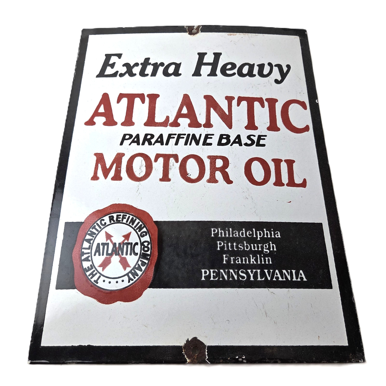 Vintage Atlantic Gasoline Sign – Gas Service Pump Porcelain Motor Oil Sign