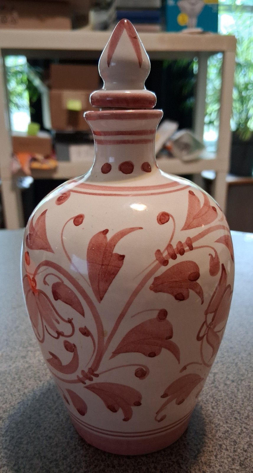 Ceramic Jar Vase with Lid Made in Italy 7” pink floral pattern MCM
