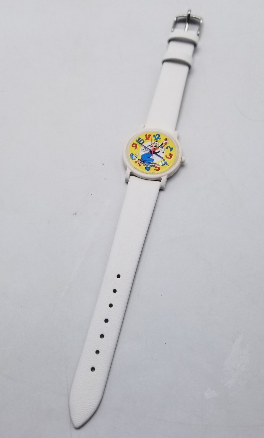Disney Lorus Quartz GOOFY Watch White Leather (Replacement) Band V511-6A00 Clean
