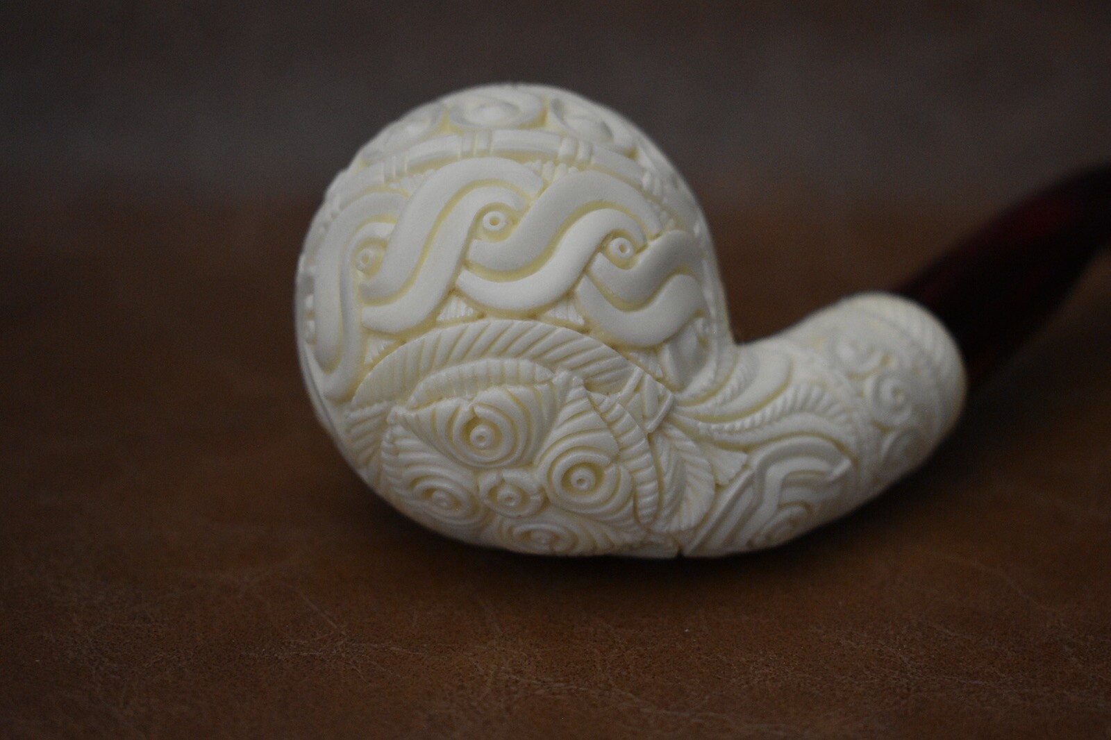 Ornate Fat Apple Pipe Brand New Block Meerschaum W Army Pocket Case#1040