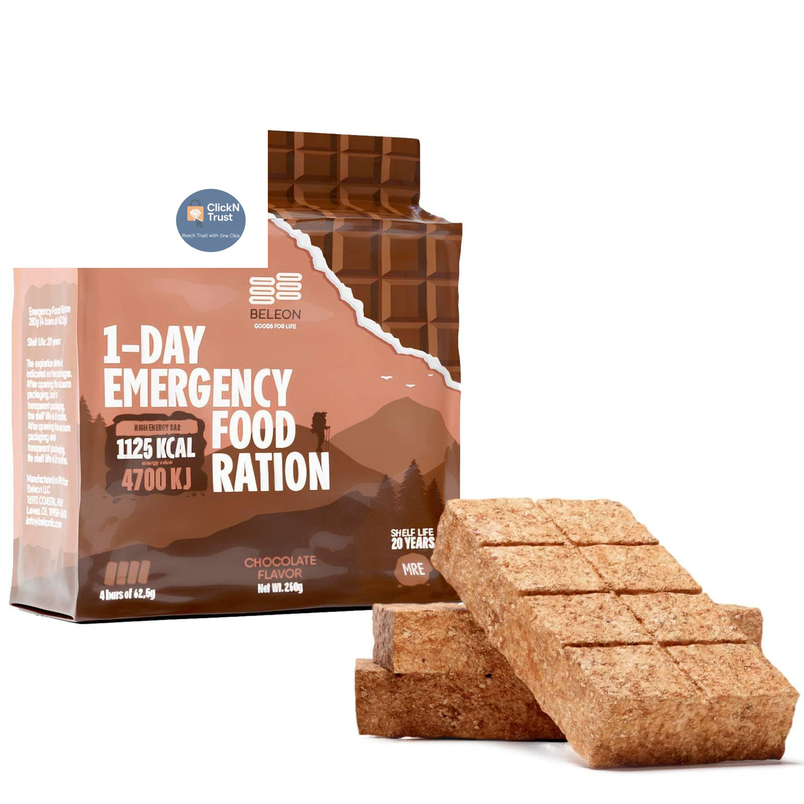 Emergency Food Supply – Chocolate Survival Ration – 20 Years Shelf Life 1-Day
