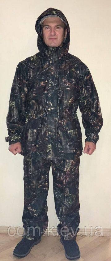 Waterproof, non-rustling membrane fishing suit, “Dark Forest” camouflage