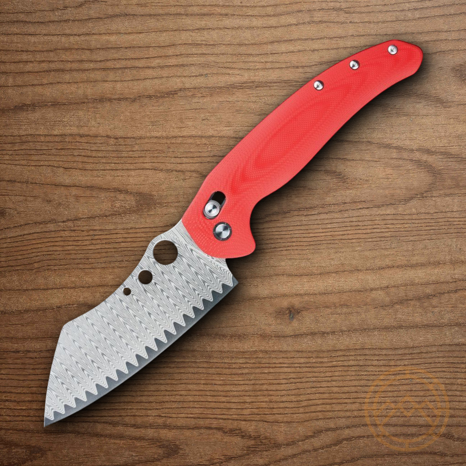 Oknife Sentry R1 Folding Knife 4.63″ Damascus Steel Blade Red Micarta Handle