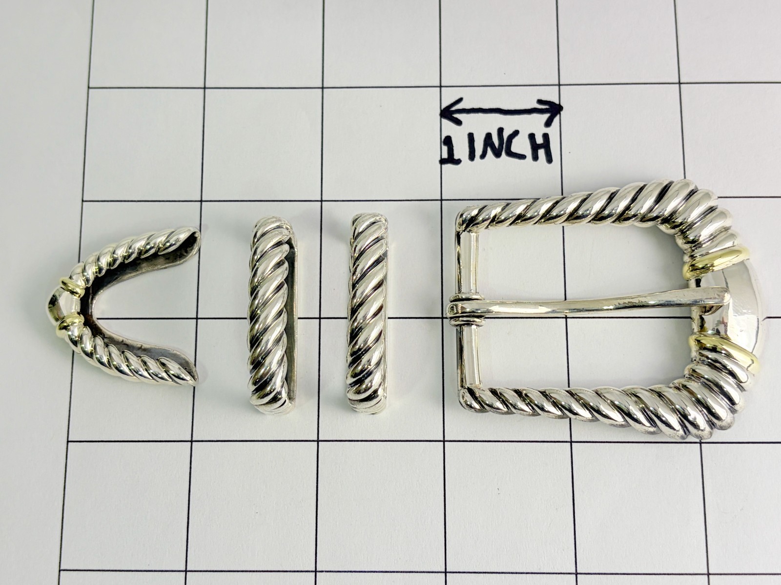 David Yurman Sterling Silver & 14k Gold Ranger Belt Buckle 36 Genuine Alligator