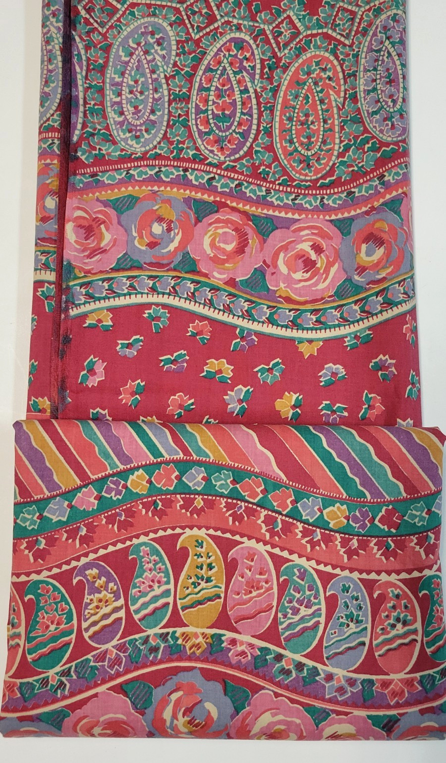 Vintage Collier Campbell “Kashmir” Full Flat Sheet Only Floral Paisley Stripes