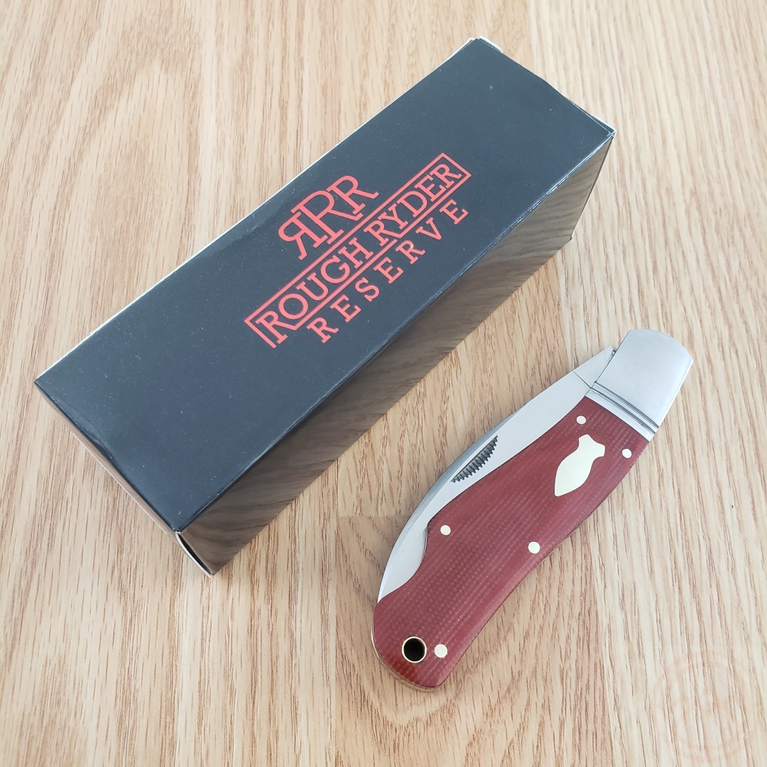 Rough Ryde Reserve Folding Knife D2 Tool Steel Blade Red Canvas Micarta Handle