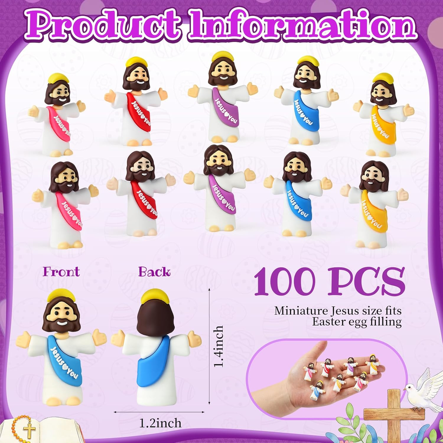 100Pcs Little Jesus Figures Bulk,Multicolor Mini Jesus Figurines,Miniature Colle