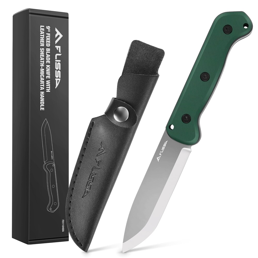 FLISSA 9inch Fixed Blade Knife Full Tang D2 Steel Hunting Knife w/Micarta Handle