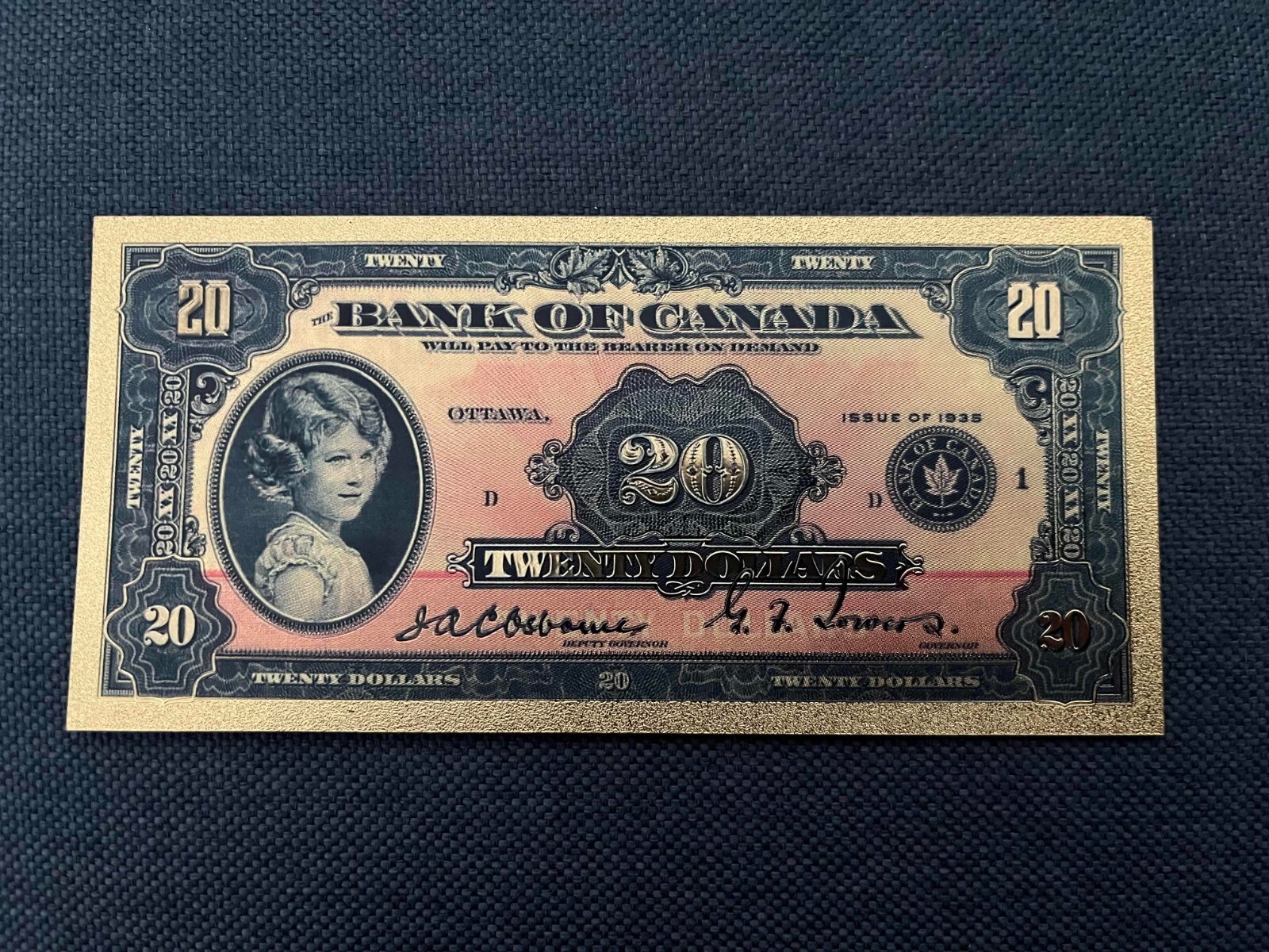 Gold Foil/Souvenir Note – Canada $20 (1935) – Princess Elizabeth