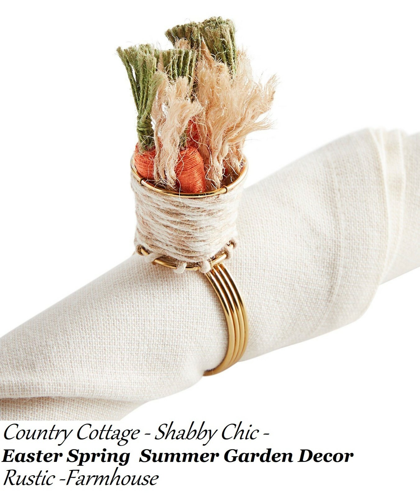 Pier 1 Easter Summer Cottage Shabby Chic FarmhouseCarrot Basket Napkin Rings set