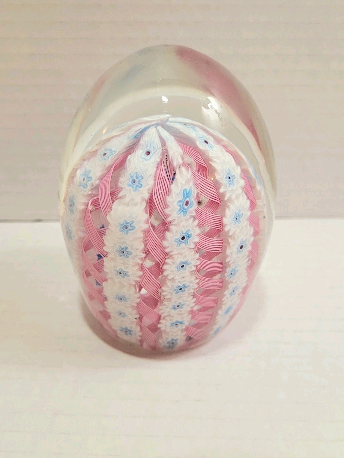 Murano Millefiori Latticino Pink Glass Egg Paperweight Italy Fratelli Toso?