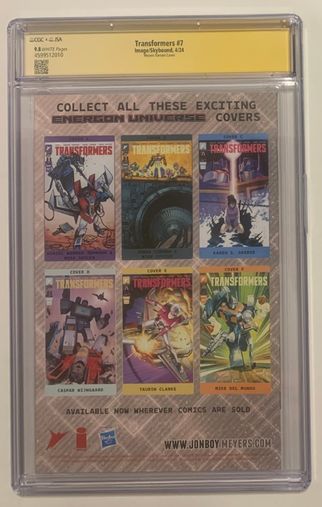 Transformers #7 (2024) Jonboy Meyers Dallas Fan Expo Variant CGC 9.8 Signed