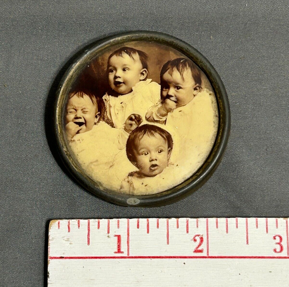 Antique 1890s 1900s vintage PIN-LOC photo QUADRUPLETS Babies children infants