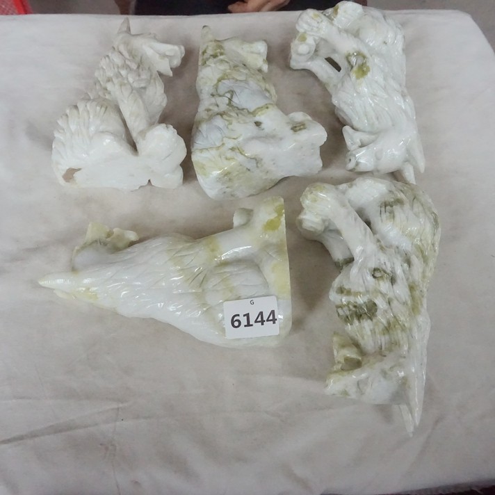 19.4LB 5Pcs Natural Serpentine Jade Xiuyu Crystal Wolf Carved Liaoning China