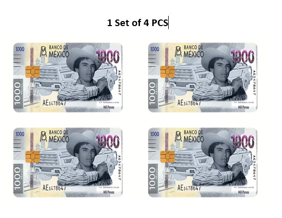 4 PCS Mexico Theme Banco De Mexico 1000 Pesos Credit Debit Card Cover Sticker