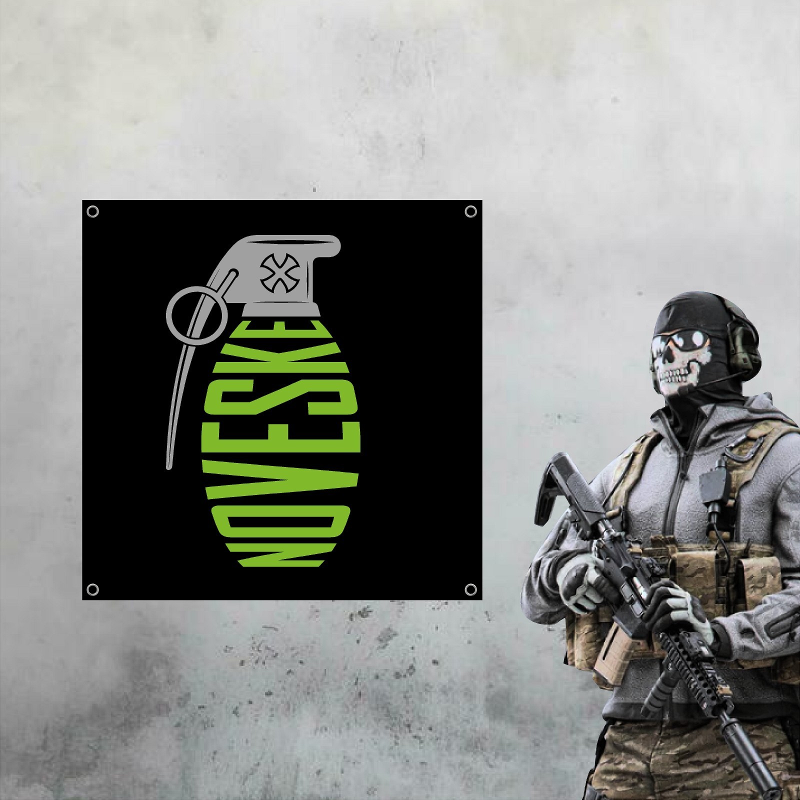 NOVESKE RIFLEWORKS 36in x 36in Vinyl Banner – Mancave Gun Room Wall Art