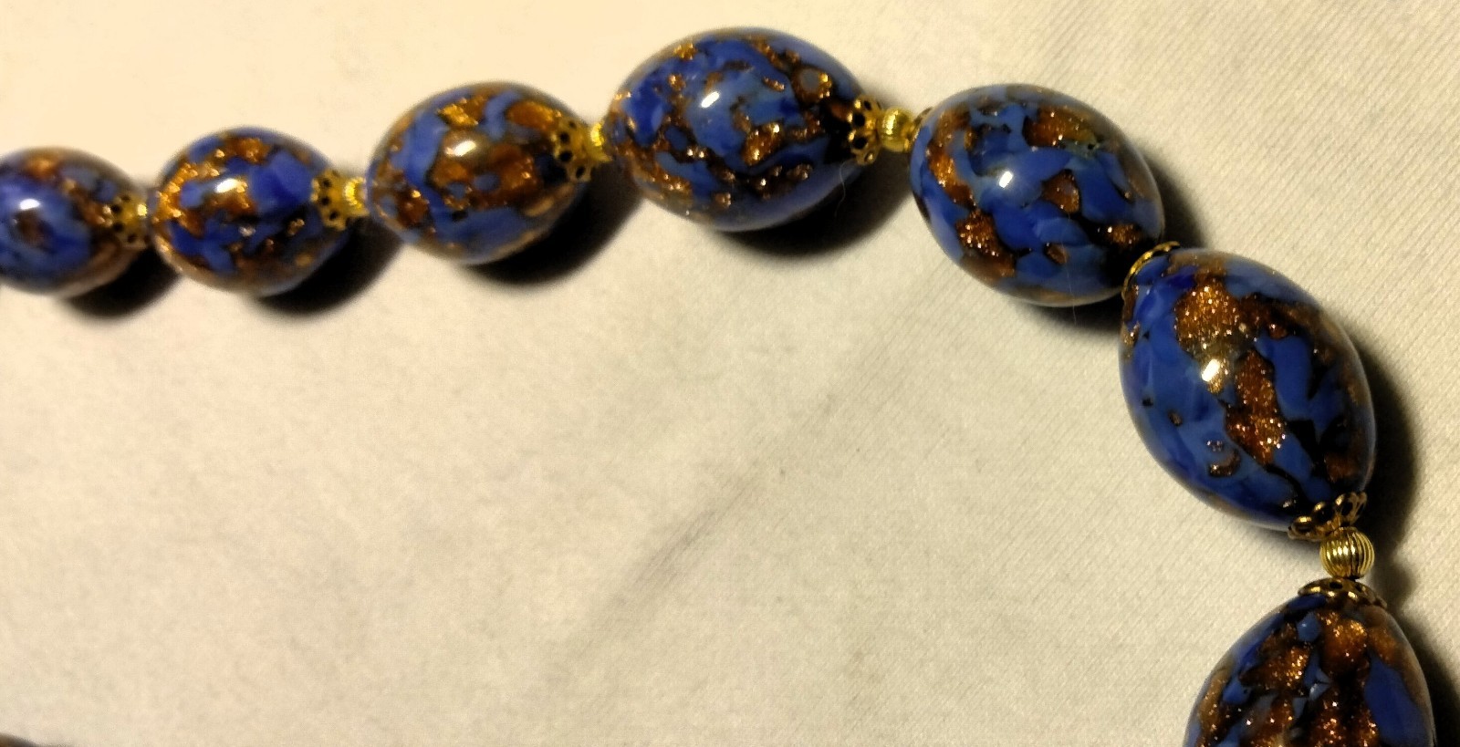 Vintage Venetian Fancy Sommerso Oval Dark Blue Glass Beads Beaded Necklace