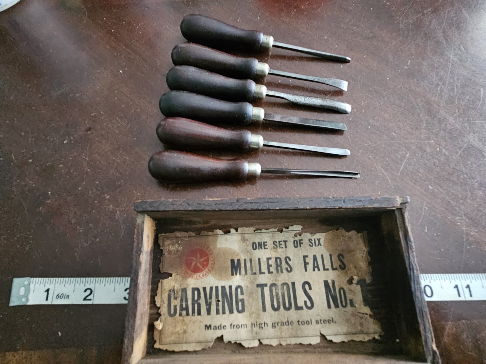 Antique Millers Falls #1 Carving-Chisels Set In Wood-Box RARE SET!
