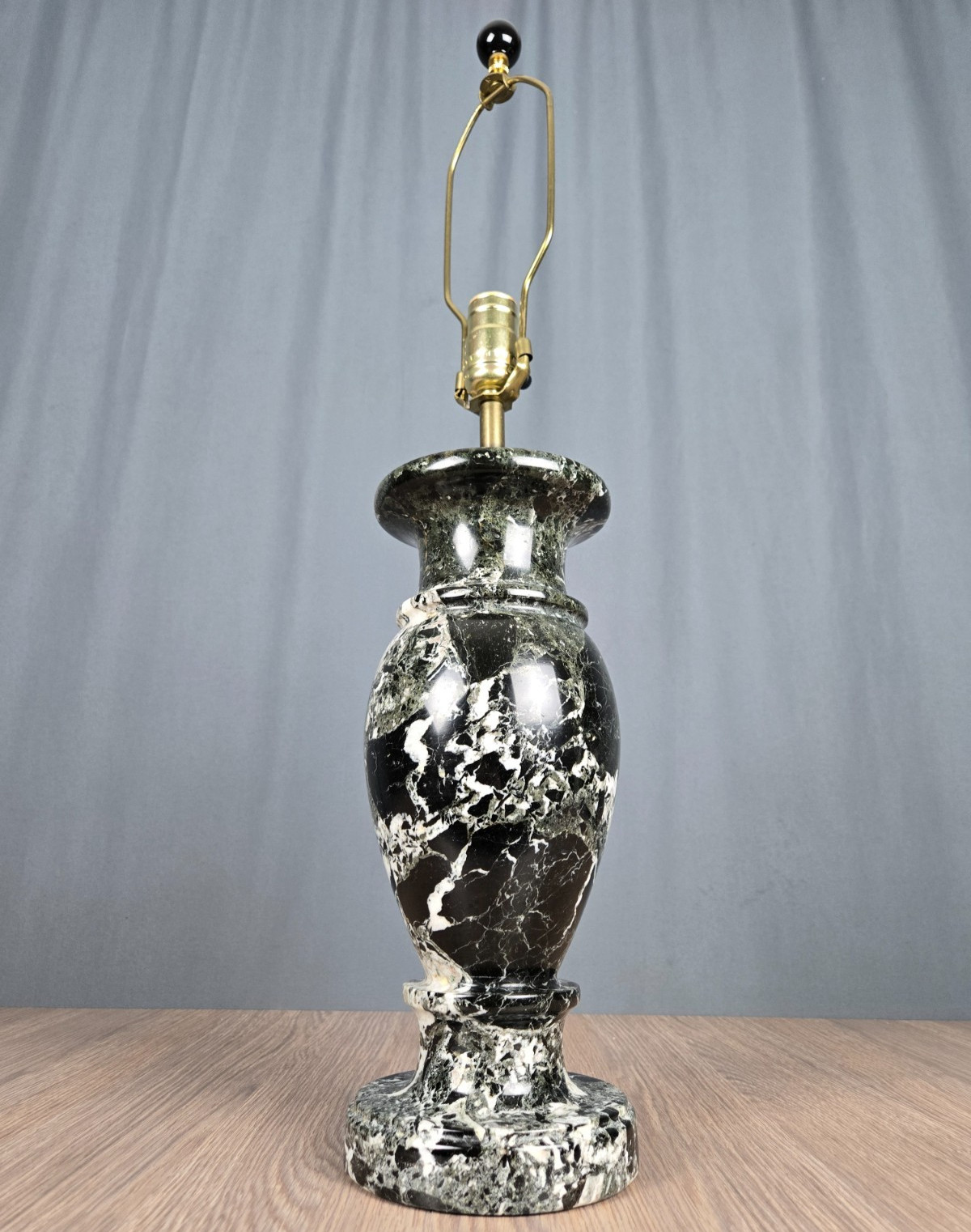 Solid black & white swirl marble urn table lamp, 28″, 20 pounds! brass