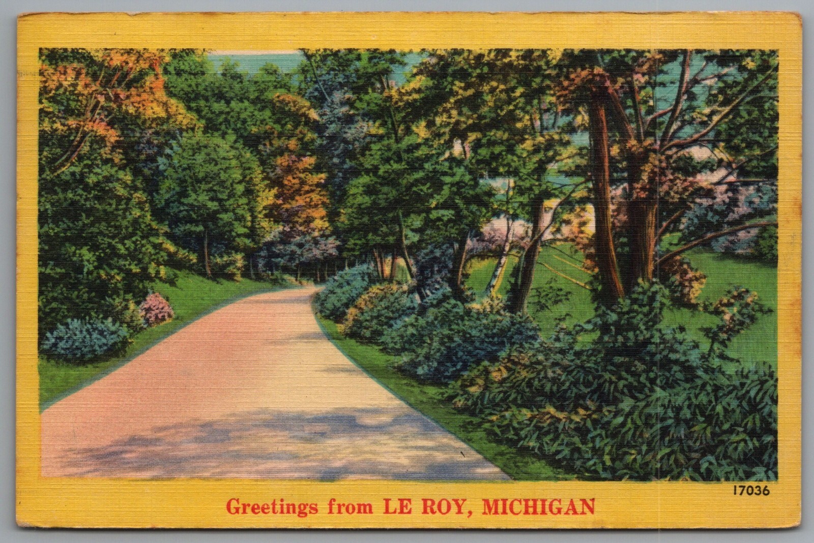Le Roy Michigan Greetings c1940s Generic Landscape Linen Postcard