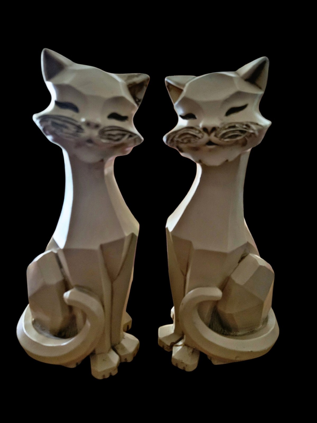 Vintage MCM Statuary Corp 1961 Cubist Cat Statue Set Of 2 11 in tall MAKE OFFER