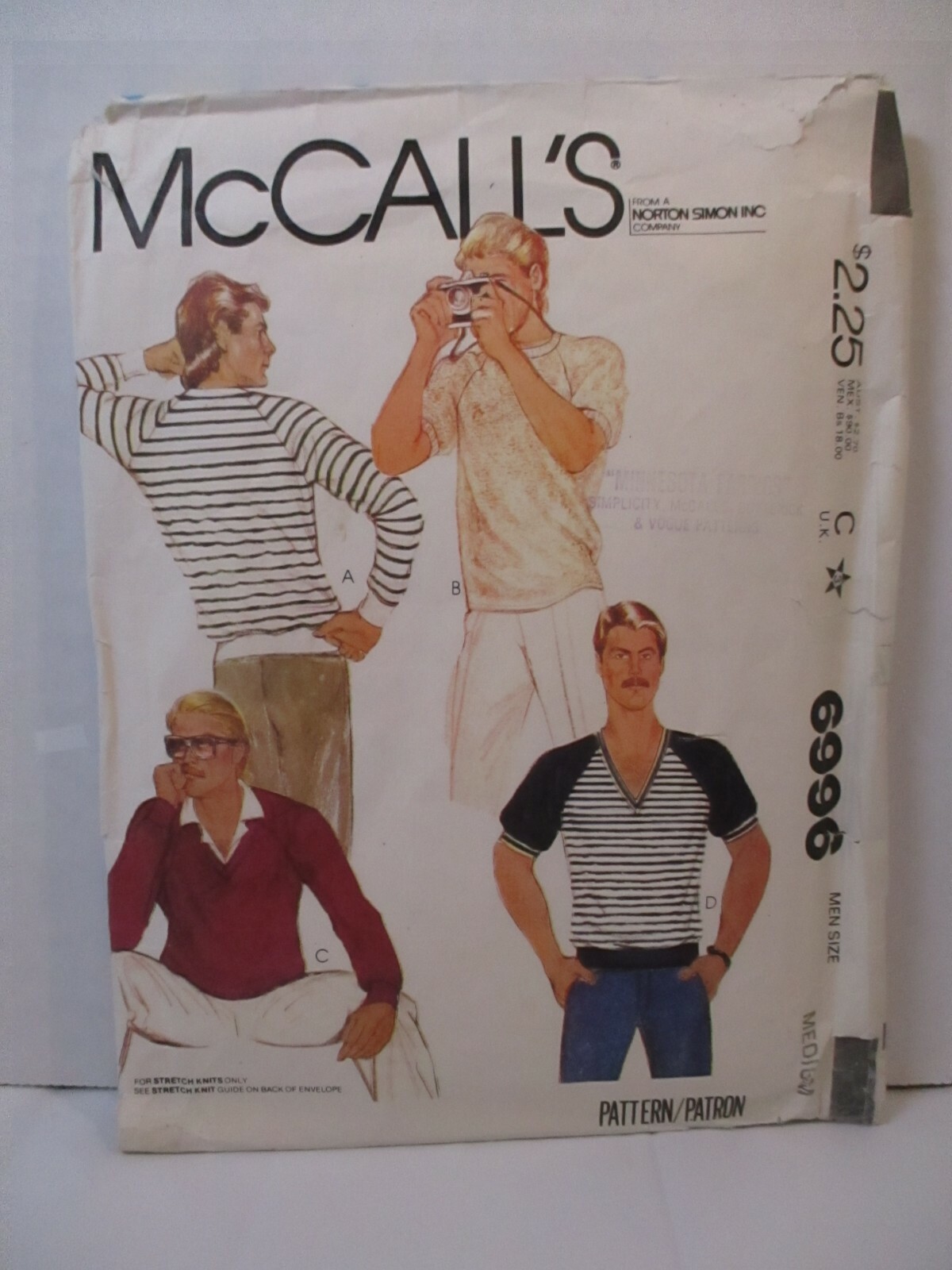 McCall’s Pattern 6996 Men’s Size Medium (38-40) Pullover Tops Stretch Knits Only