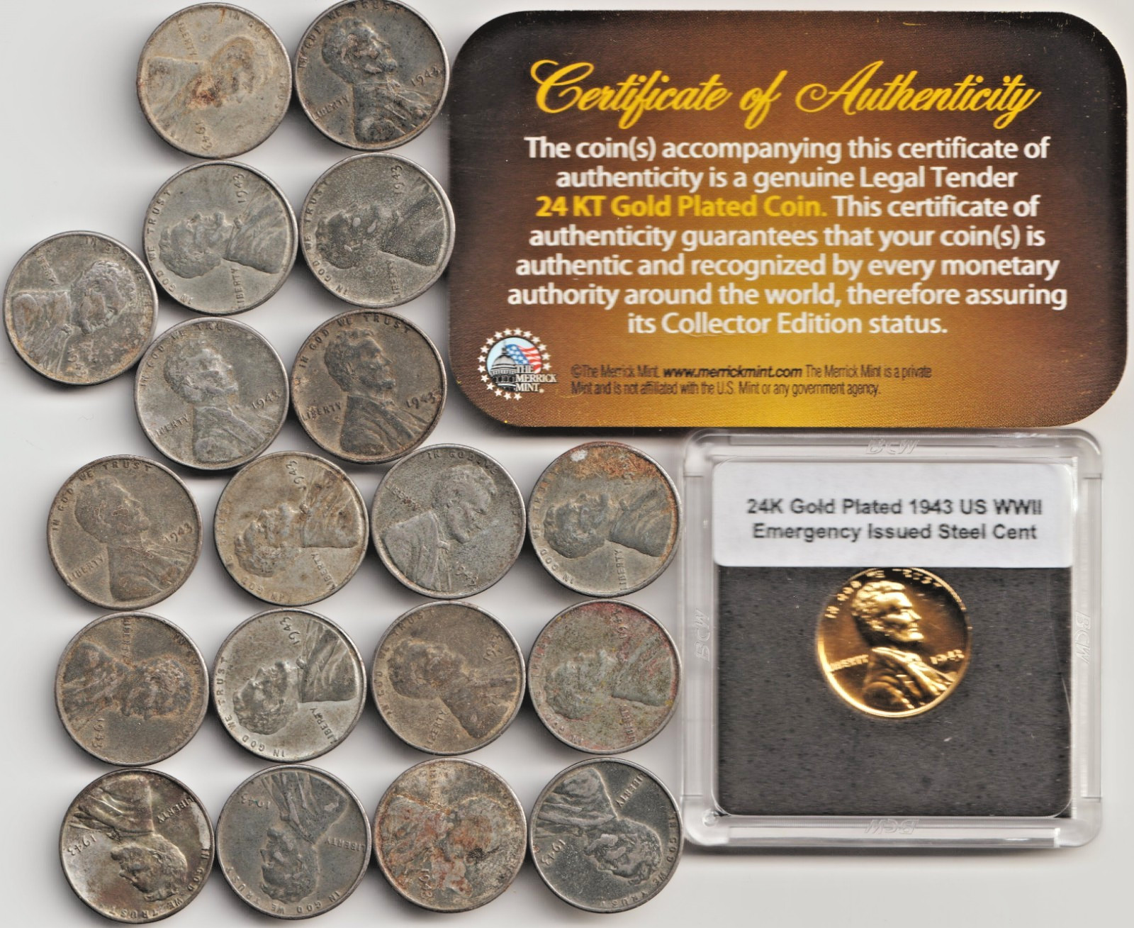 Rare Old 1943 US Lincoln Steel Penny Coin Collection WWII 24k Gold Plate Cent Z2