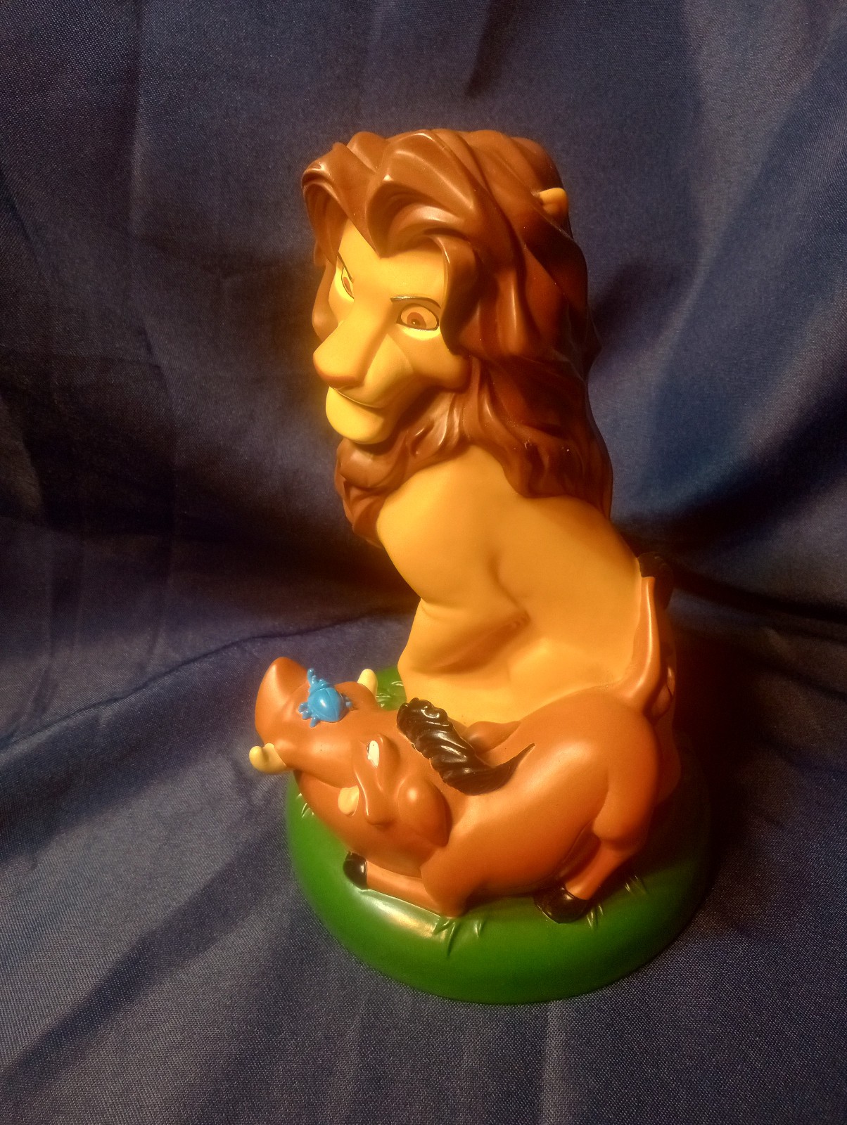 Vintage Disney Lion King Coin Bank Vinyl Plastic PVC Simba Timon Pumbaa 9″