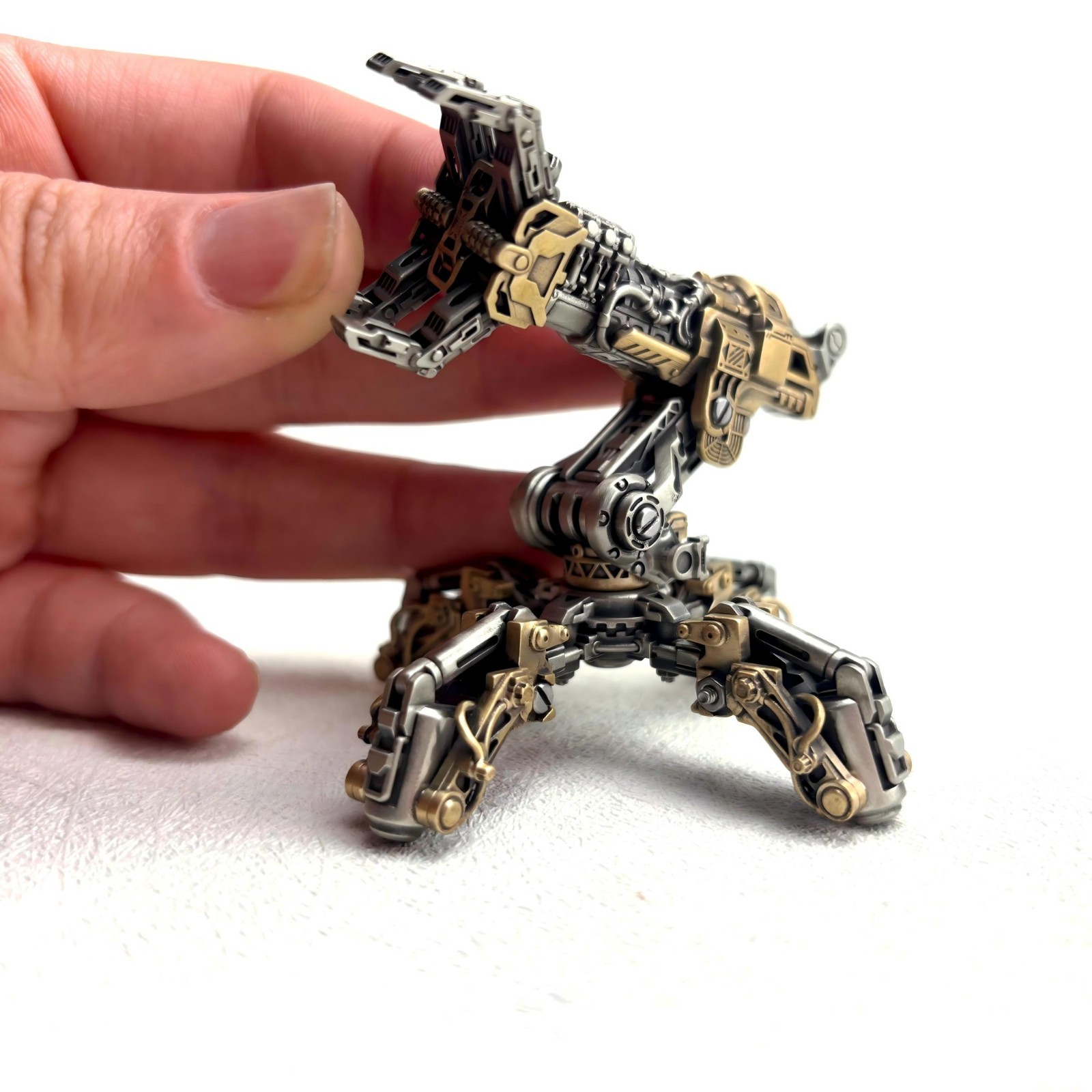 Steampunk Mechanical Arm Robot Figurine Brass White Bronze Poseable Pen Holder