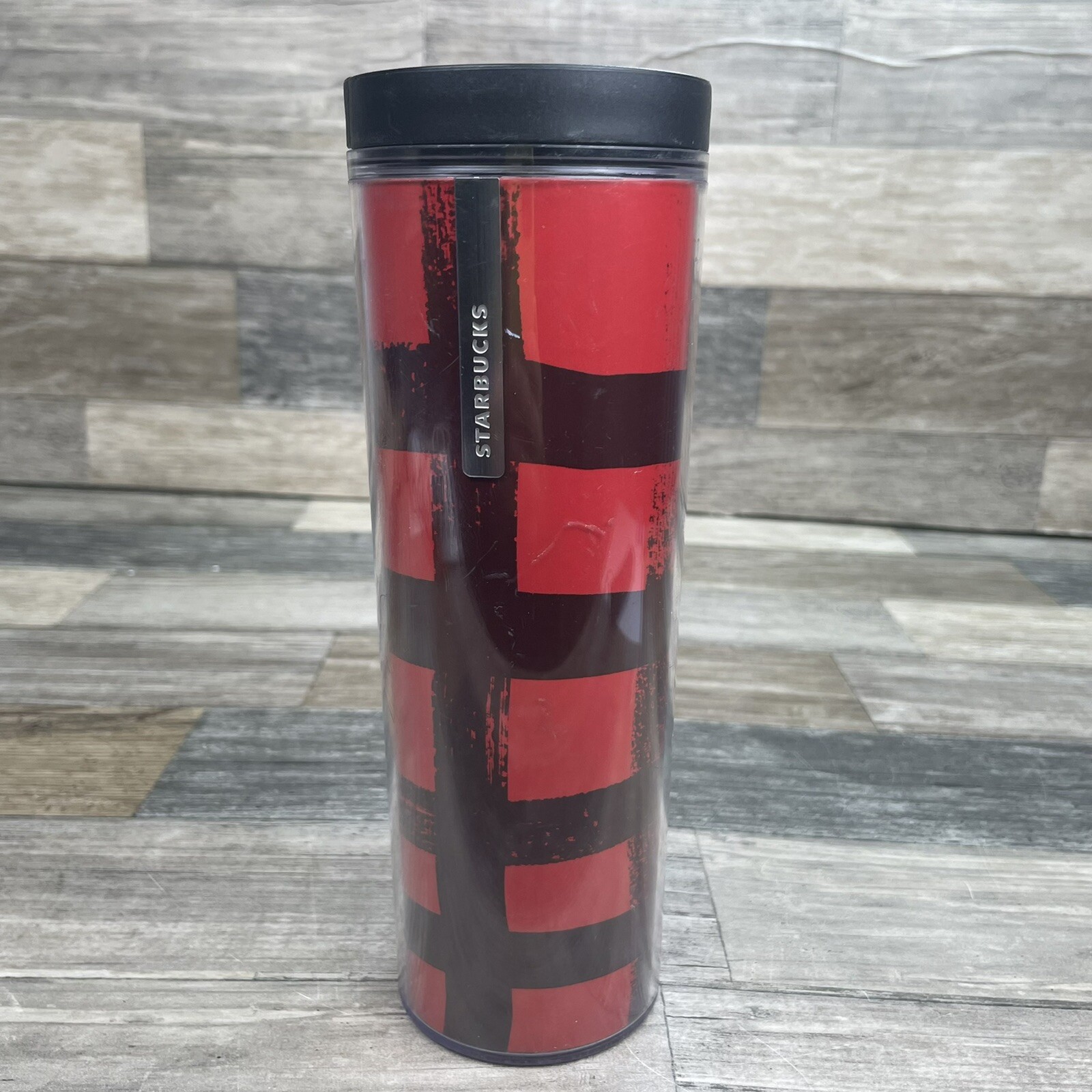 Starbucks Travel Tumbler Mug Red Black Checkered Plaid Christmas 16oz 2013